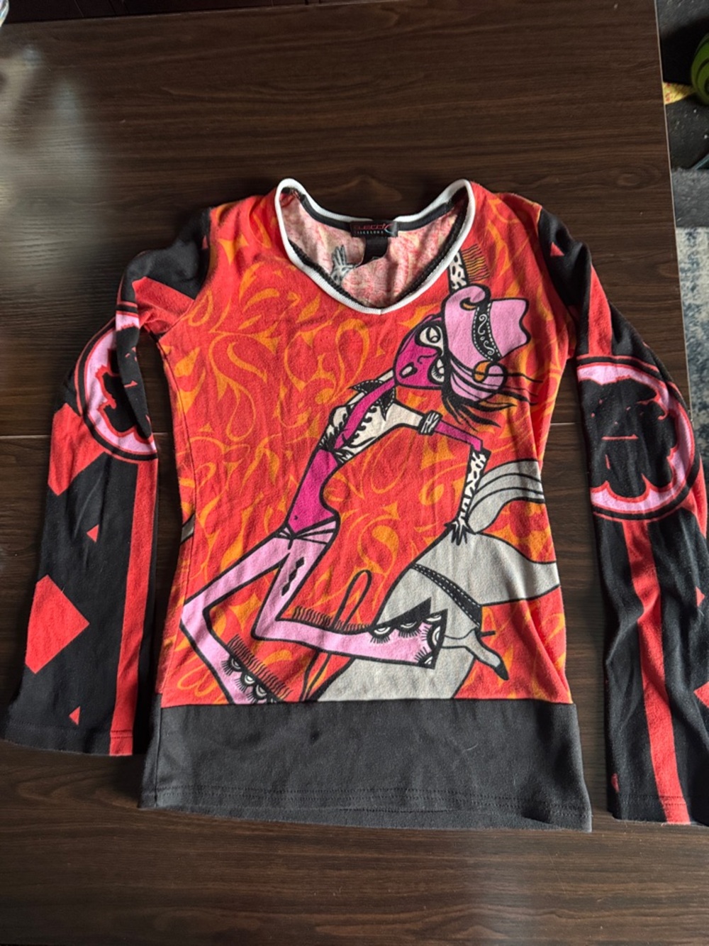 Custo Barcelona Red and Pink Graphic Long Sleeve Top